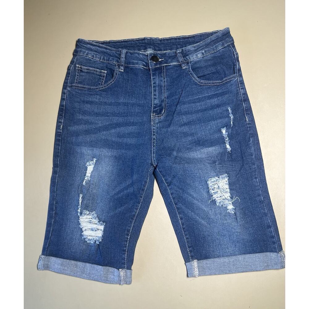 Manfinity Jean Shorts Men’s M Stretch Waist Blue Distressed